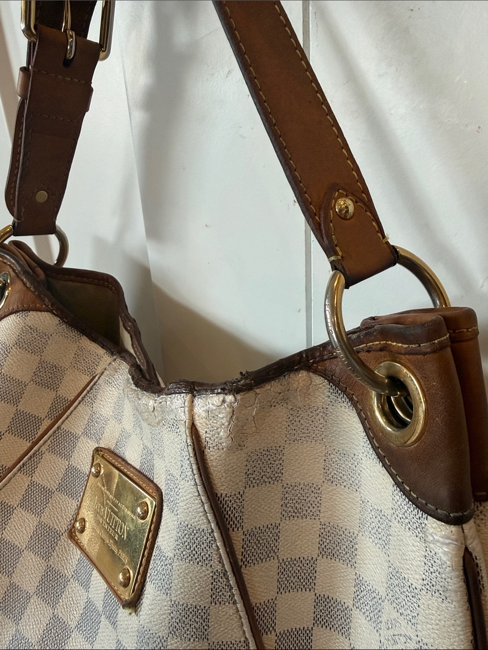 Louis Vuitton Checker Galleria pm Hobo Bag with Leather lv Brown/White azur - Picture 3 of 14